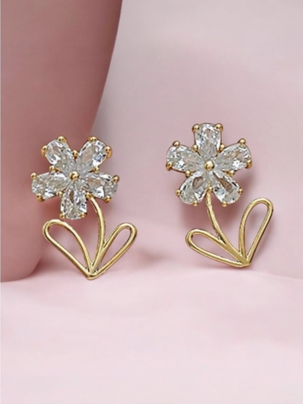 Rhinestone And Gold Flower Studs